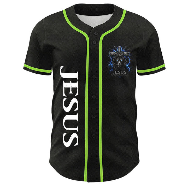 Christianartworkshop Jesus Lion Lightning Black Mesh Baseball Jersey - image 26