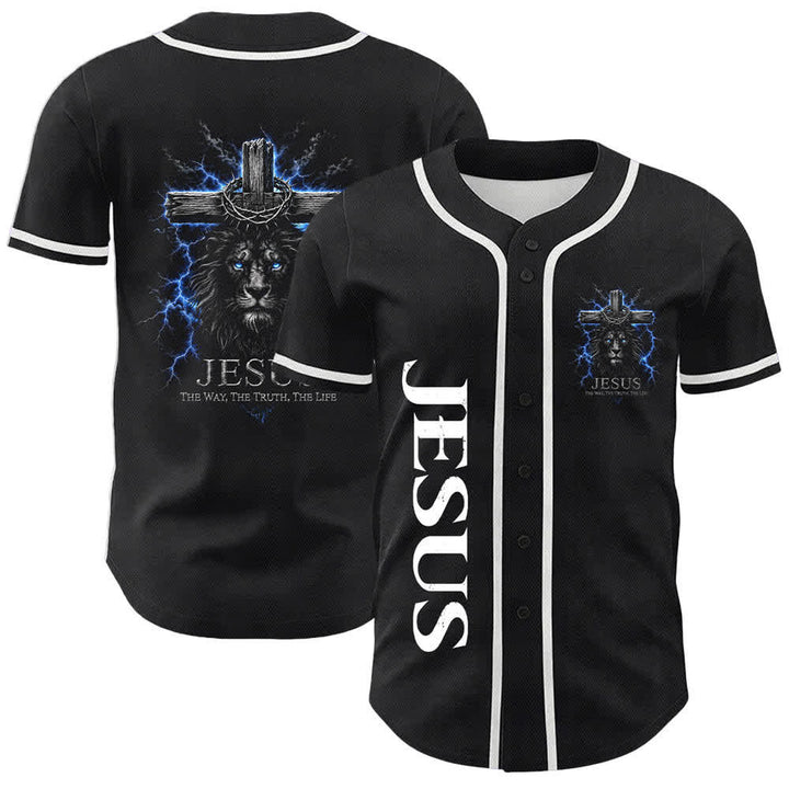 Christianartworkshop Jesus Lion Lightning Black Baseball Jersey - White - 5XL - image 15