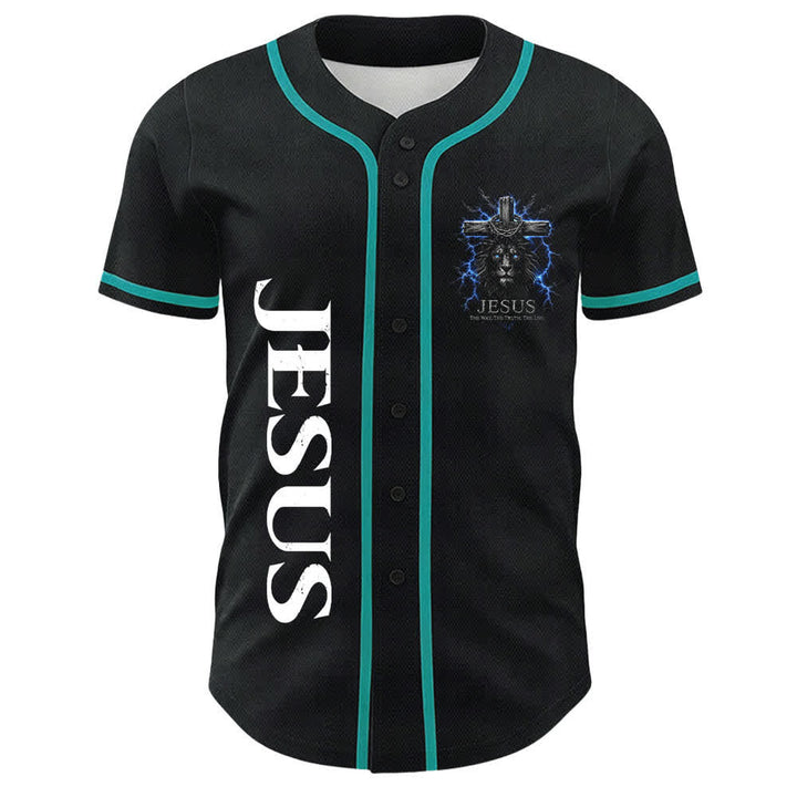 Christianartworkshop Jesus Lion Lightning Black Mesh Baseball Jersey - image 20