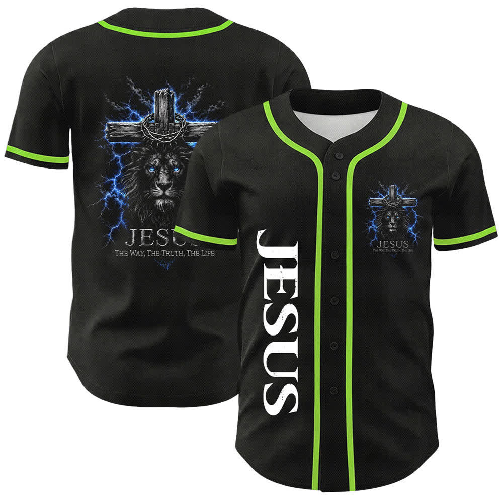 Christianartworkshop Jesus Lion Lightning Black Mesh Baseball Jersey - Green - 5XL - image 24
