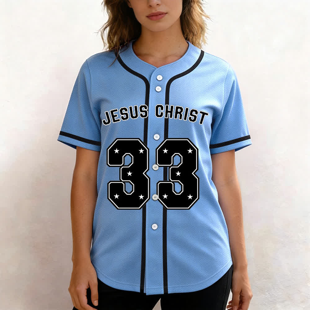 Christianartworkshop Jesus Christ 33 Light Blue Mesh Baseball Jersey - image 3