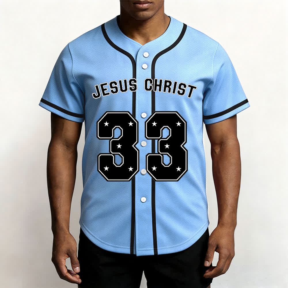 Christianartworkshop Jesus Christ 33 Light Blue Baseball Jersey - image 5