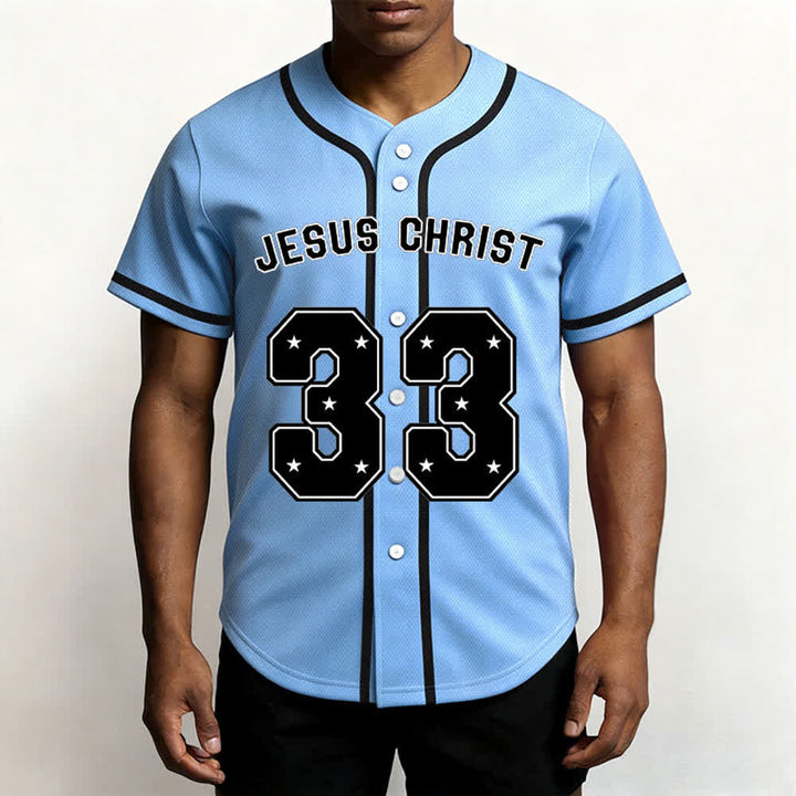 Christianartworkshop Jesus Christ 33 Light Blue Mesh Baseball Jersey - image 5