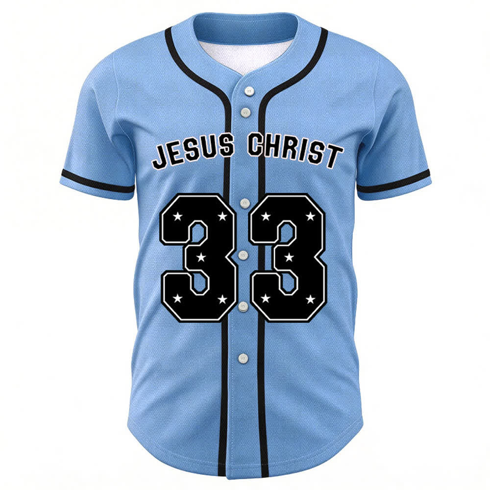 Christianartworkshop Jesus Christ 33 Light Blue Mesh Baseball Jersey - image 1