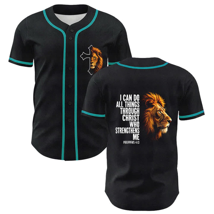 Christianartworkshop Lion Of Strength Philippians 4:13 Black Gold Baseball Jersey - Lake Blue - 5XL - image 21