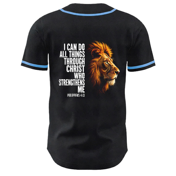 Christianartworkshop Lion Of Strength Philippians 4:13 Black Gold Baseball Jersey - image 7