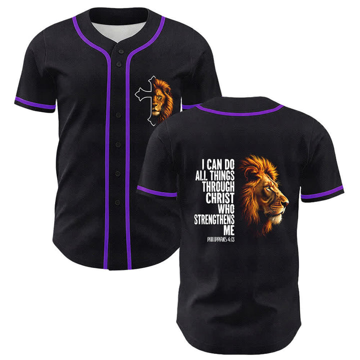 Christianartworkshop Lion Of Strength Philippians 4:13 Black Gold Baseball Jersey - Purple - 5XL - image 3