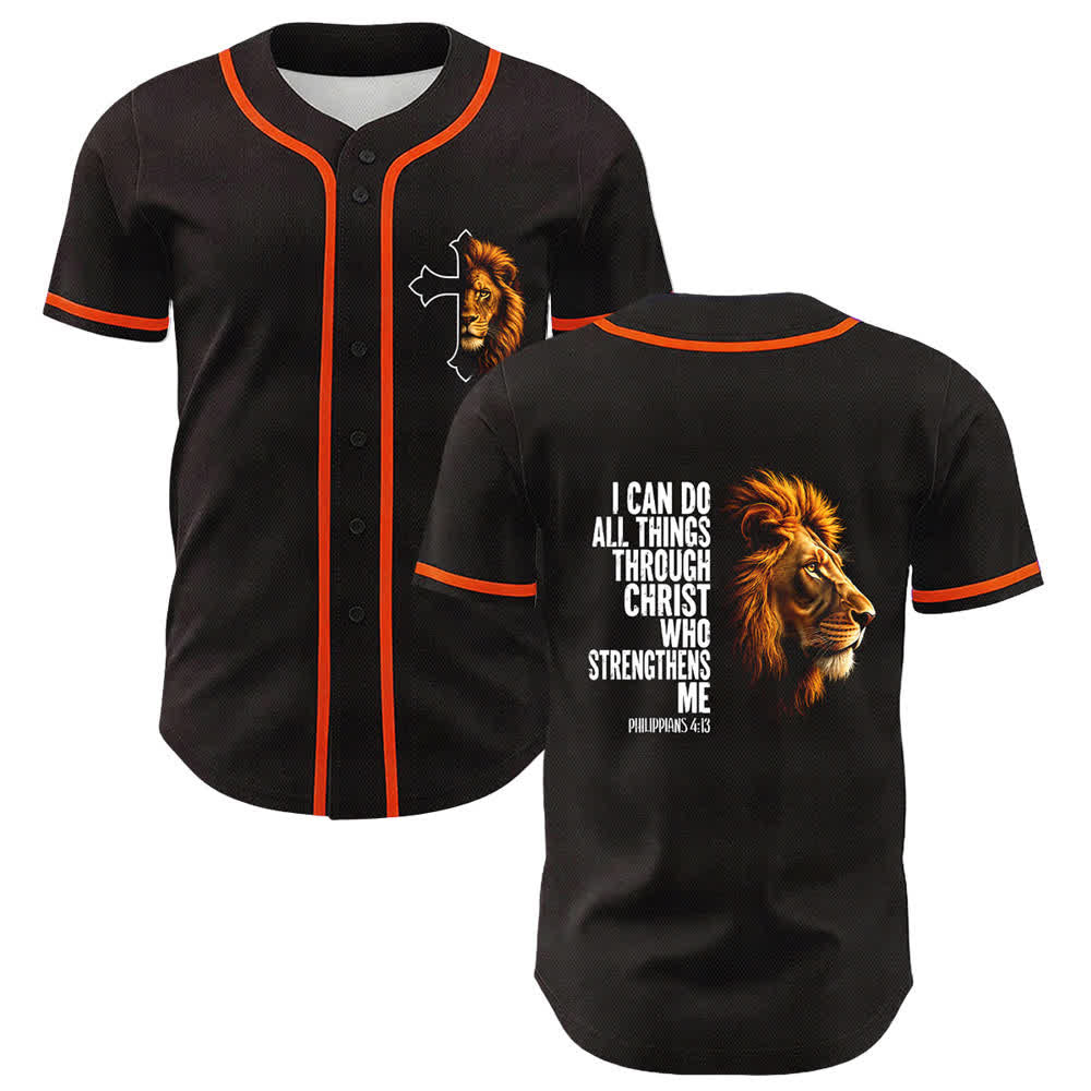 Christianartworkshop Lion Of Strength Philippians 4:13 Black Gold Baseball Jersey - Orange - 5XL - image 18