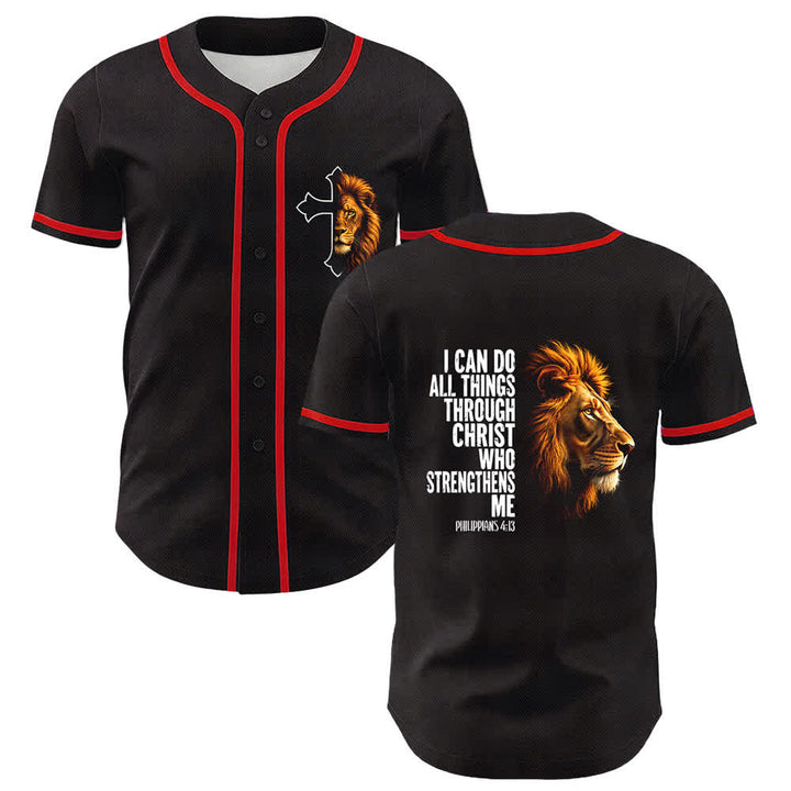 Christianartworkshop Lion Of Strength Philippians 4:13 Black Gold Baseball Jersey - Red - 5XL - image 9