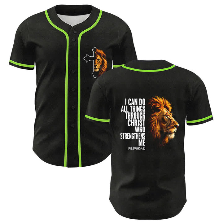 Christianartworkshop Lion Of Strength Philippians 4:13 Black Gold Baseball Jersey - Green - 5XL - image 12