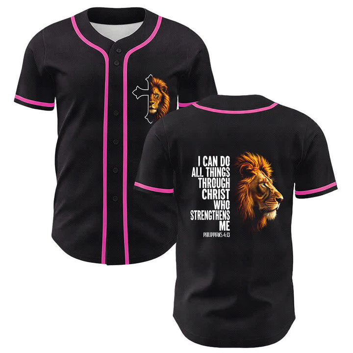 Christianartworkshop Lion Of Strength Philippians 4:13 Black Gold Baseball Jersey - Pink - 5XL - image 15