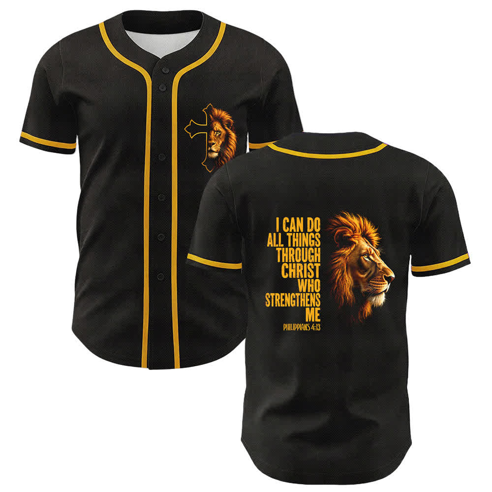 Christianartworkshop Lion Of Strength Philippians 4:13 Black Gold Baseball Jersey - Yellow - 5XL - image 0