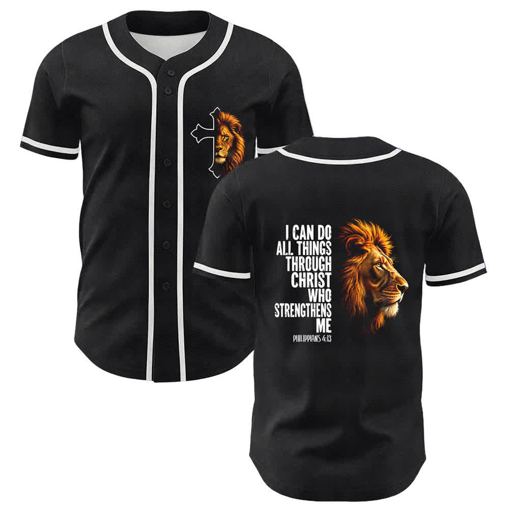 Christianartworkshop Lion Of Strength Philippians 4:13 Black Gold Baseball Jersey - White - 5XL - image 24