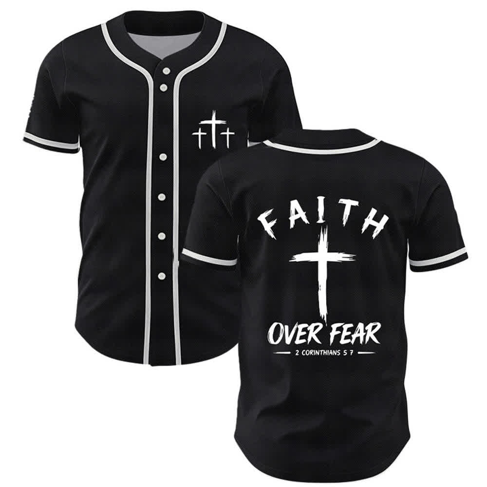 Christianartworkshop Faith Over Fear Contrast Trim Baseball Jersey - Black - 5XL - image 7