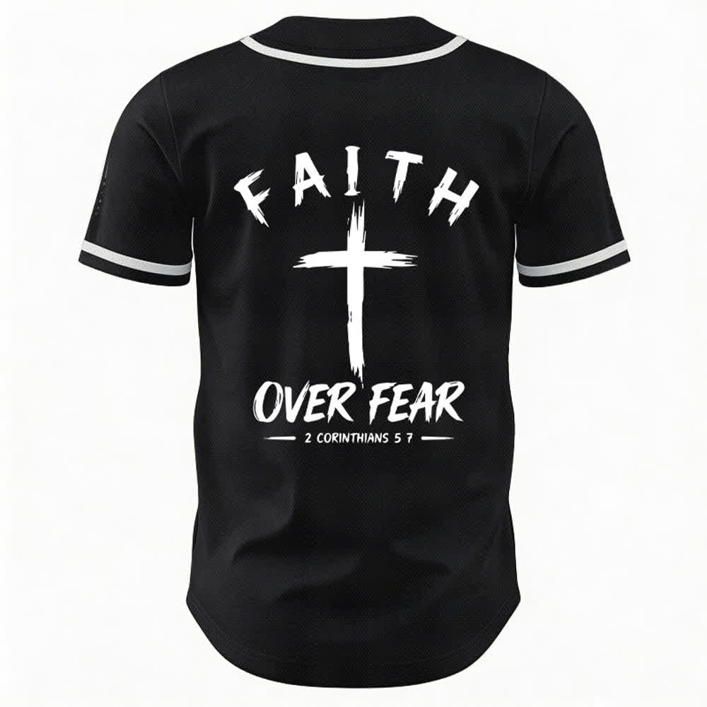 Christianartworkshop Faith Over Fear Contrast Trim Baseball Jersey - image 8