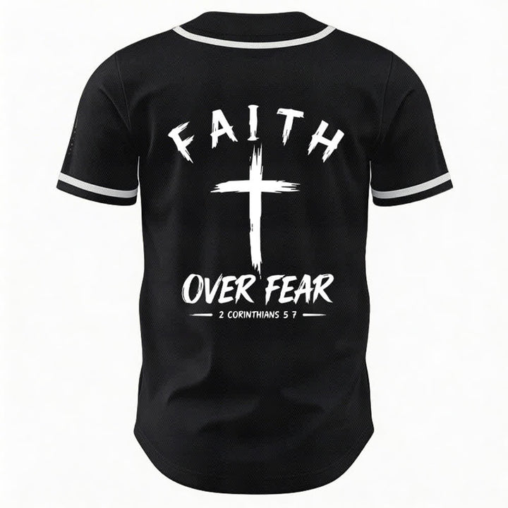 Christianartworkshop Faith Over Fear Contrast Trim Baseball Jersey - image 8