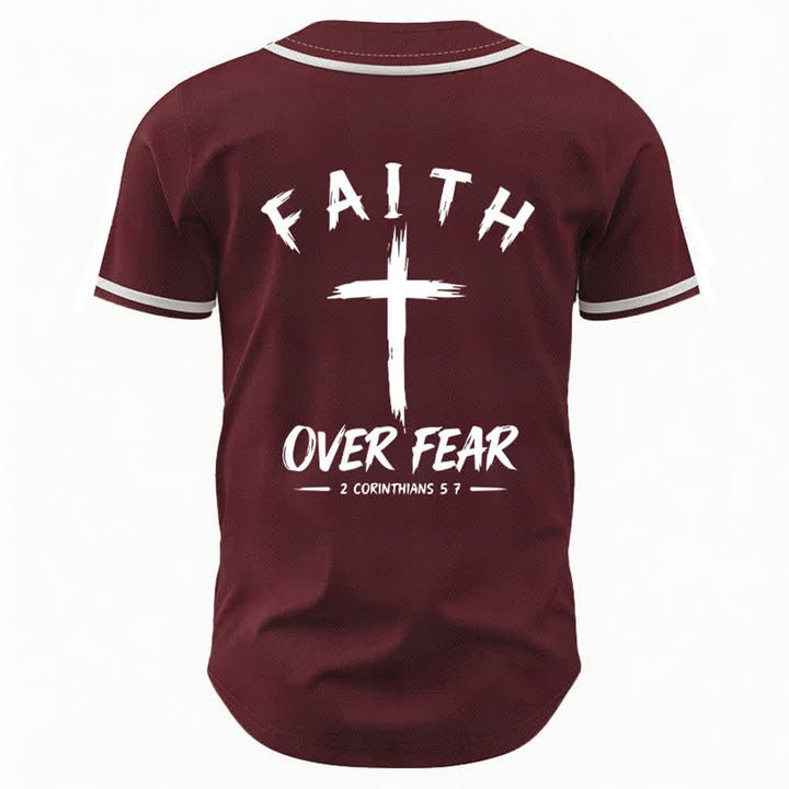 Christianartworkshop Faith Over Fear Contrast Trim Baseball Jersey - image 22