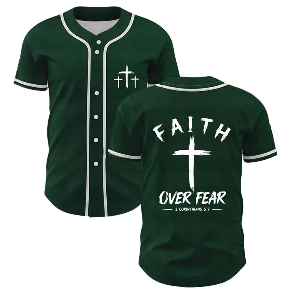 Christianartworkshop Faith Over Fear Contrast Trim Baseball Jersey - Green - 5XL - image 35