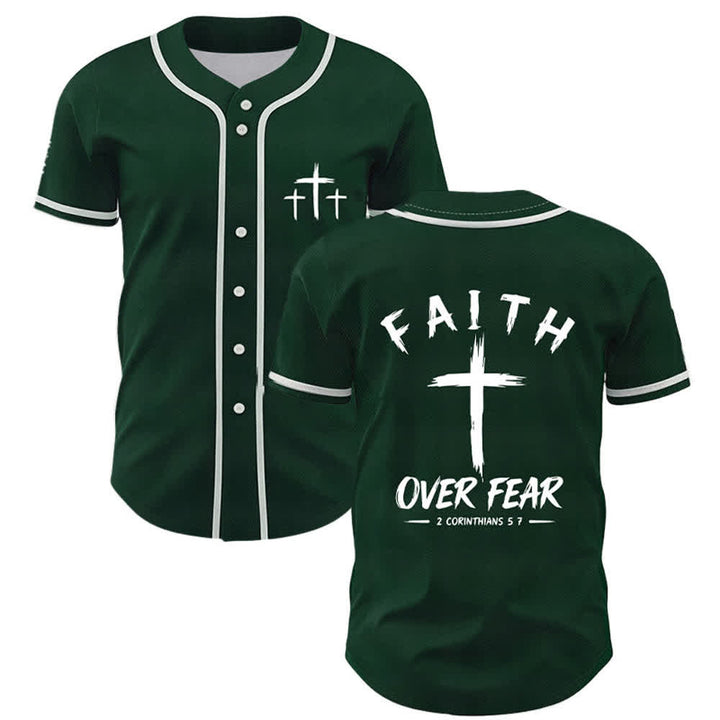 Christianartworkshop Faith Over Fear Contrast Trim Baseball Jersey - Green - 5XL - image 35