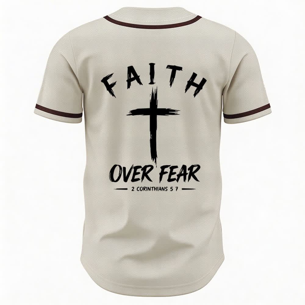 Christianartworkshop Faith Over Fear Contrast Trim Baseball Jersey - image 15