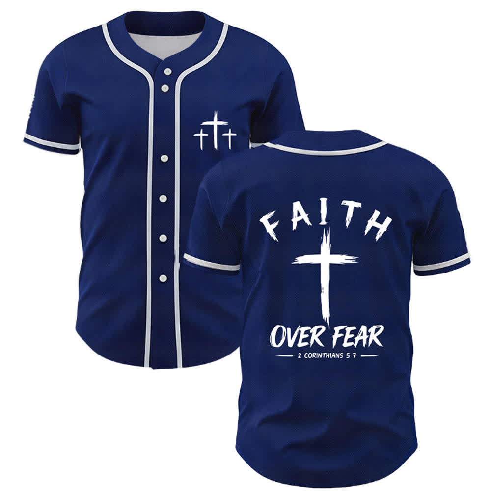 Christianartworkshop Faith Over Fear Contrast Trim Baseball Jersey - Navy Blue - 5XL - image 0