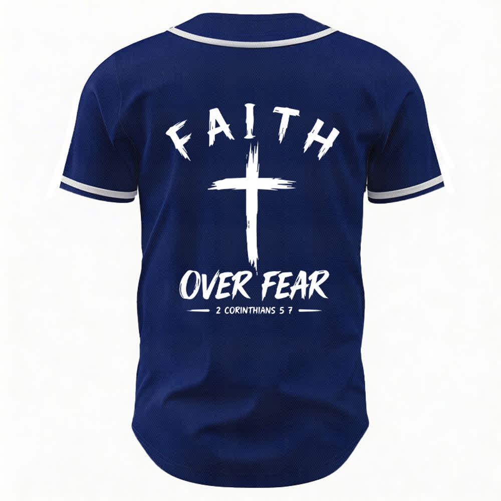 Christianartworkshop Faith Over Fear Contrast Trim Baseball Jersey - image 1