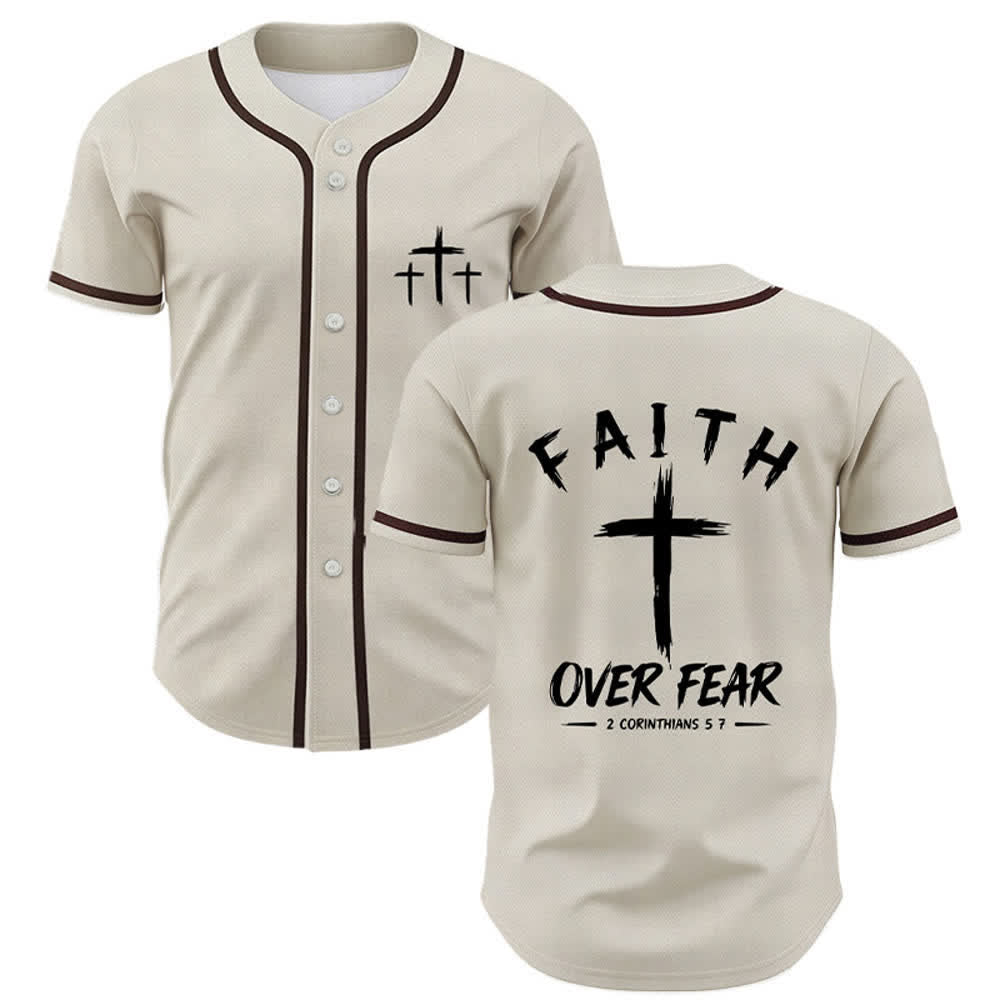 Christianartworkshop Faith Over Fear Contrast Trim Baseball Jersey - Beige - 5XL - image 14