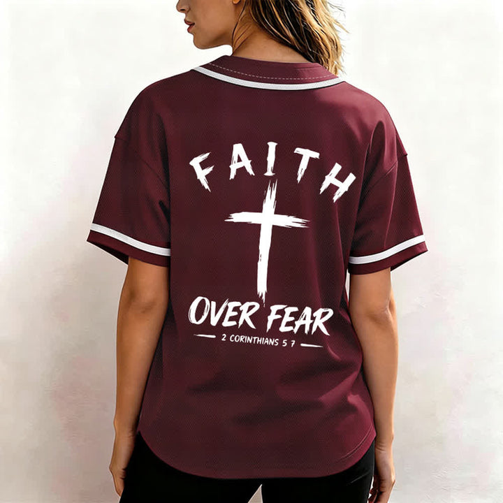 Christianartworkshop Faith Over Fear Contrast Trim Baseball Jersey - image 24