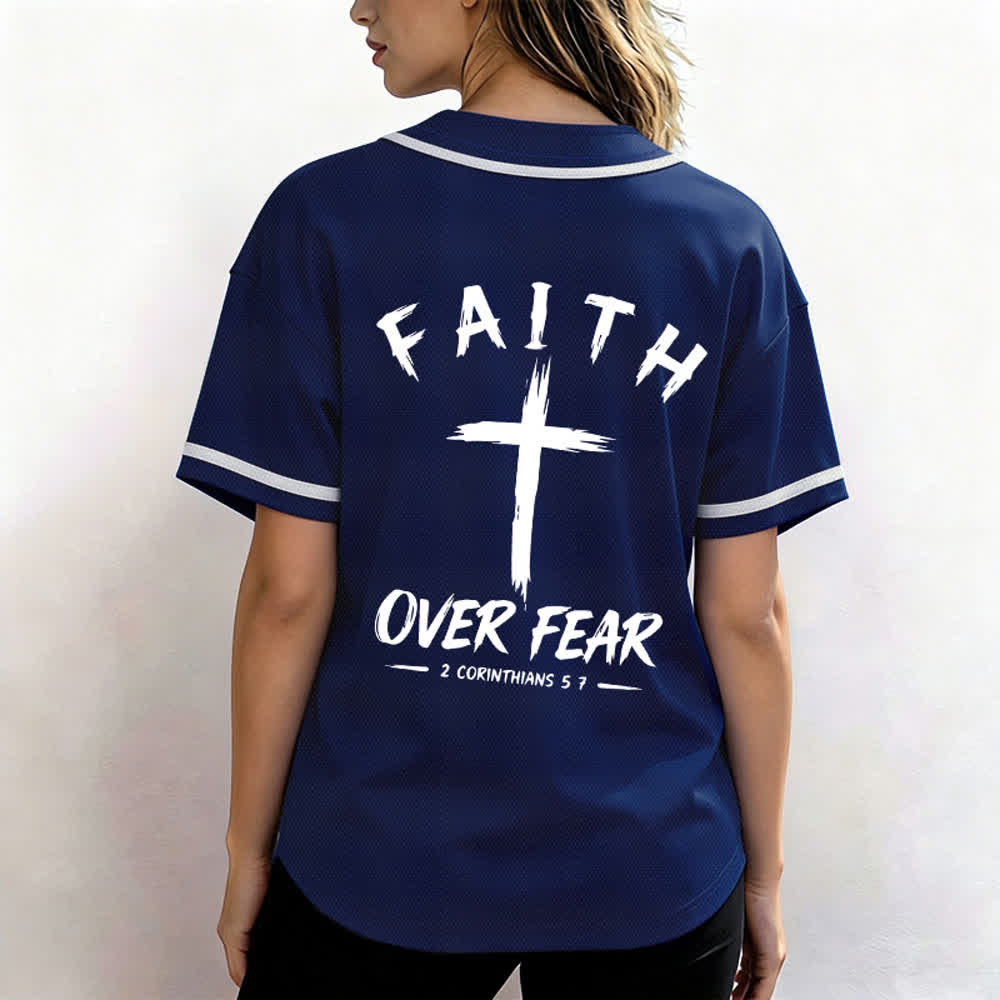 Christianartworkshop Faith Over Fear Contrast Trim Baseball Jersey - image 3