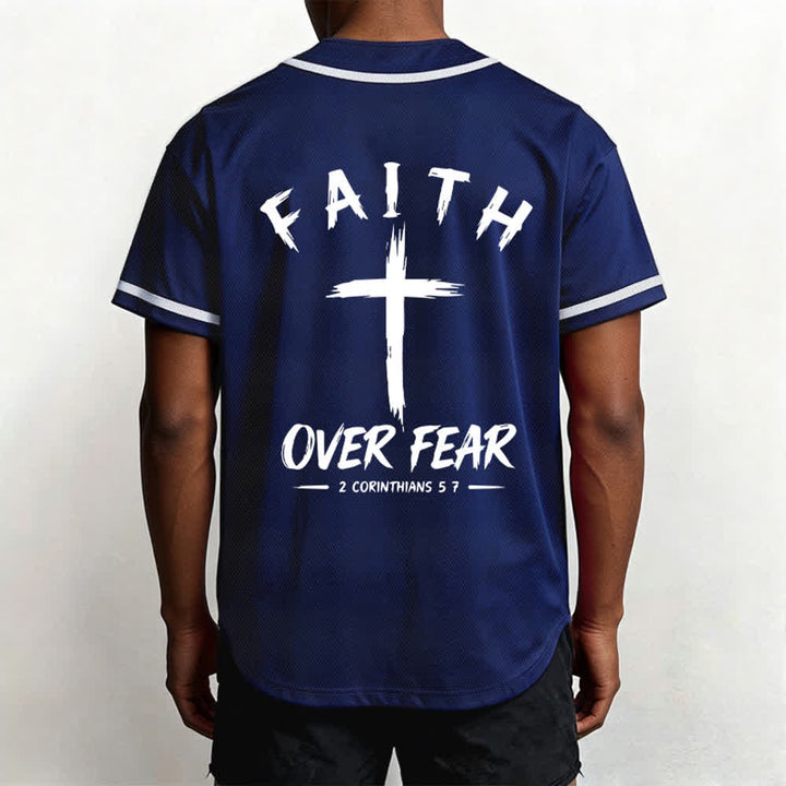 Christianartworkshop Faith Over Fear Contrast Trim Baseball Jersey - image 5