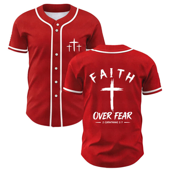 Christianartworkshop Faith Over Fear Contrast Trim Baseball Jersey - Red - 5XL - image 42