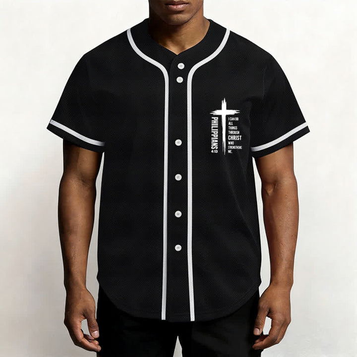 Christianartworkshop Philippians 4:13 Cross Graphic Contrast Trim Baseball Jersey - image 13