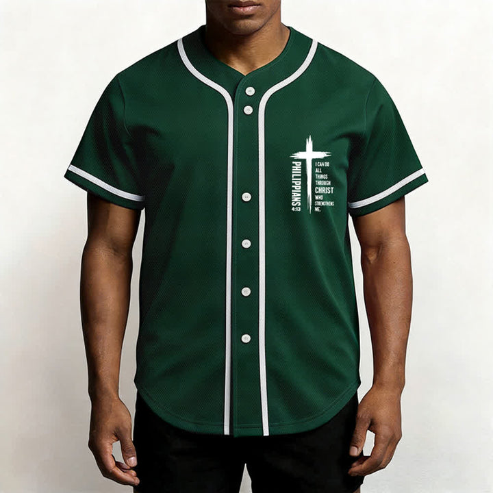 Christianartworkshop Philippians 4:13 Cross Graphic Contrast Trim Baseball Jersey - image 20