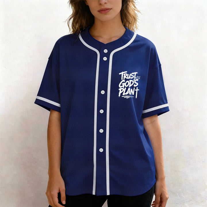 Christianartworkshop Trust God's Plan Mesh Button Up Baseball Jersey - image 39