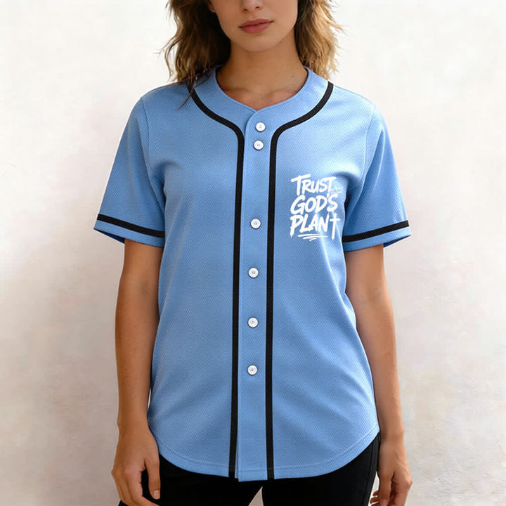 Christianartworkshop Trust God's Plan Mesh Button Up Baseball Jersey - image 53