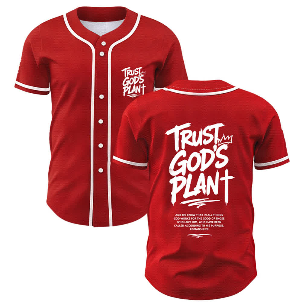 Christianartworkshop Trust God's Plan Mesh Button Up Baseball Jersey - Red - 5XL - image 42