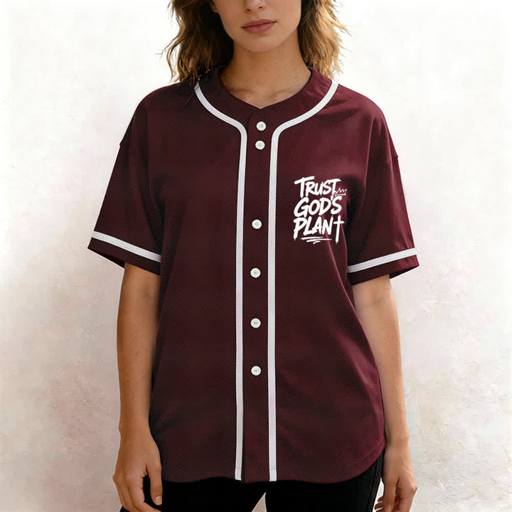 Christianartworkshop Trust God's Plan Mesh Button Up Baseball Jersey - image 11