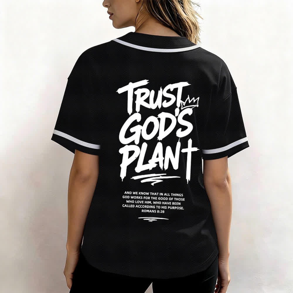 Christianartworkshop Trust God's Plan Mesh Button Up Baseball Jersey - image 4