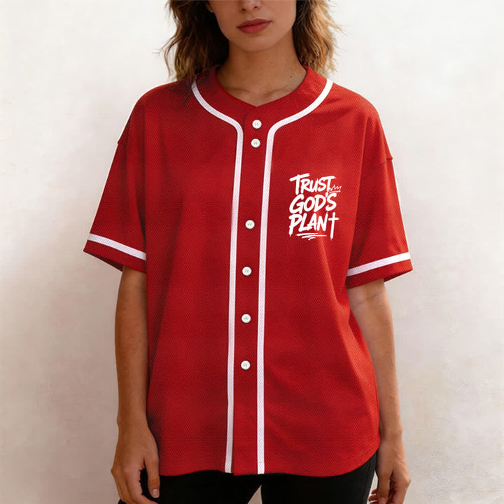 Christianartworkshop Trust God's Plan Mesh Button Up Baseball Jersey - image 46