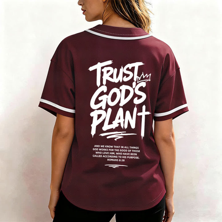 Christianartworkshop Trust God's Plan Mesh Button Up Baseball Jersey - image 10