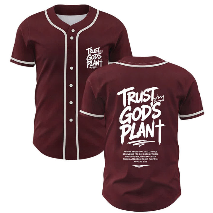 Christianartworkshop Trust God's Plan Button Up Baseball Jersey - Wine - 5XL - image 7
