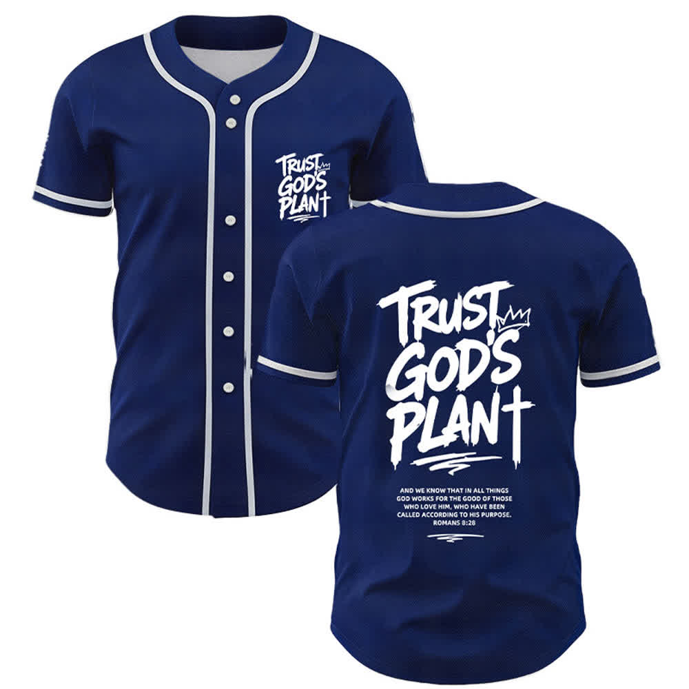 Christianartworkshop Trust God's Plan Mesh Button Up Baseball Jersey - Navy Blue - 5XL - image 35