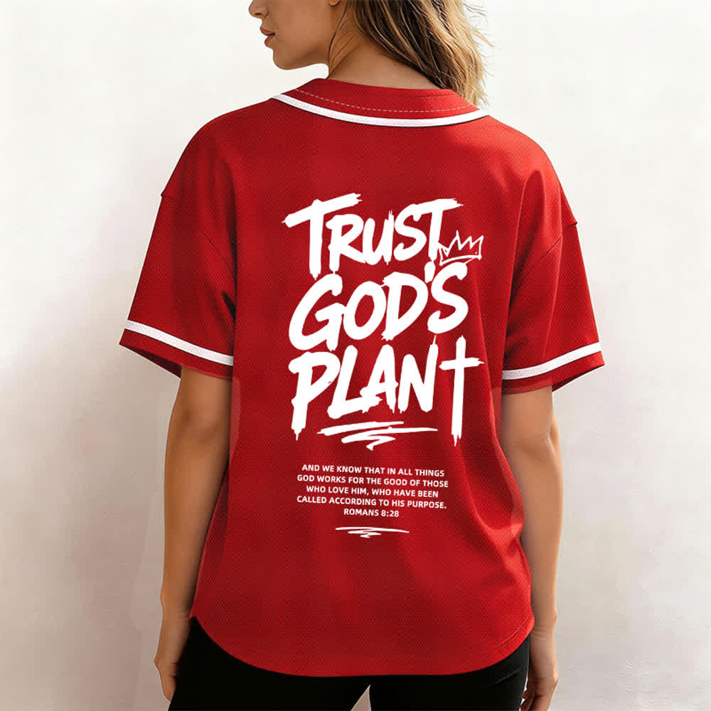 Christianartworkshop Trust God's Plan Mesh Button Up Baseball Jersey - image 45