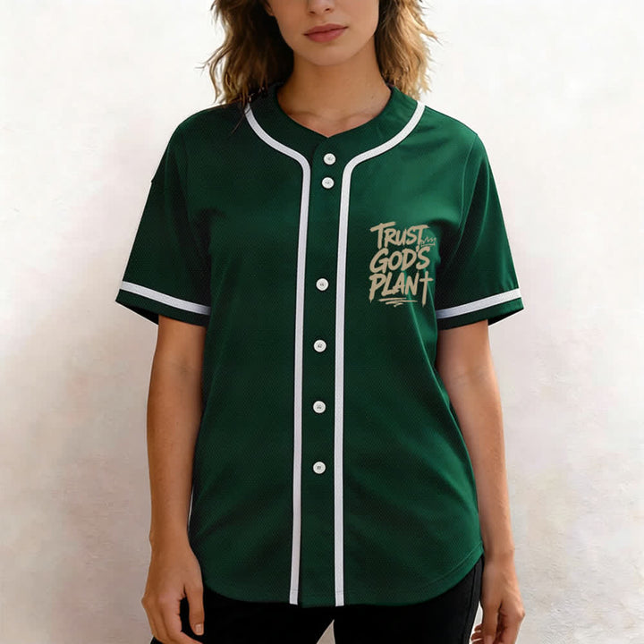 Christianartworkshop Trust God's Plan Mesh Button Up Baseball Jersey - image 18