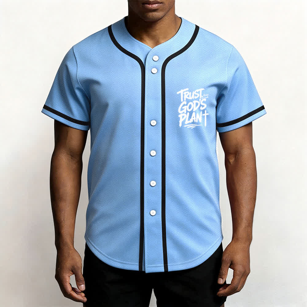 Christianartworkshop Trust God's Plan Mesh Button Up Baseball Jersey - image 55