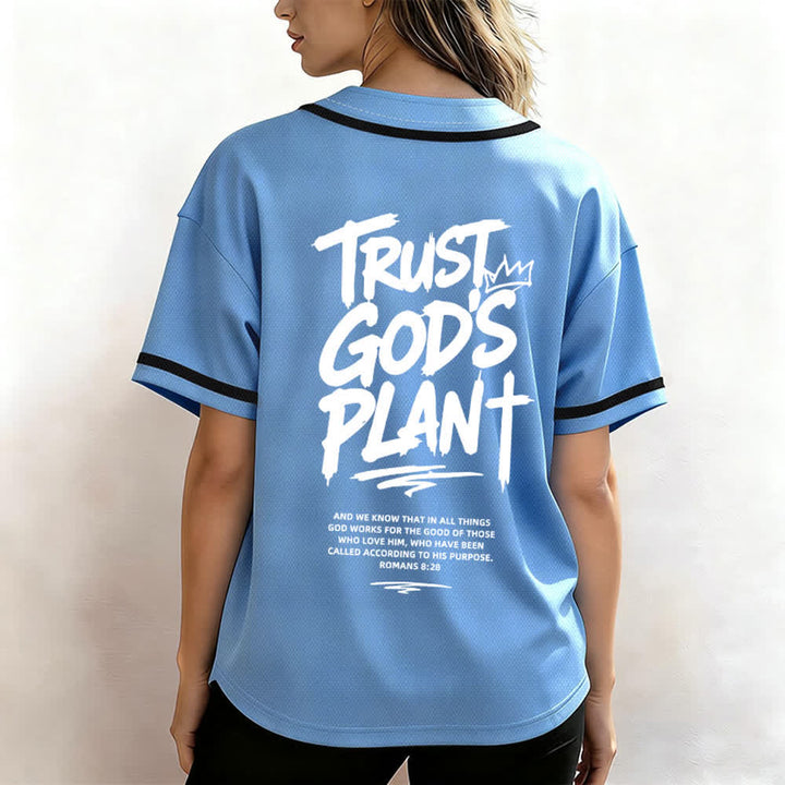 Christianartworkshop Trust God's Plan Mesh Button Up Baseball Jersey - image 52
