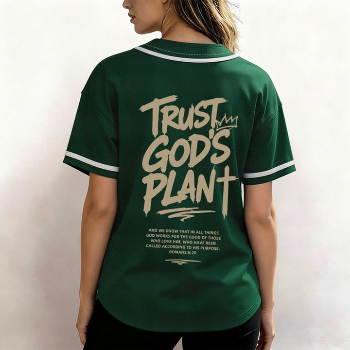 Christianartworkshop Trust God's Plan Mesh Button Up Baseball Jersey - image 17