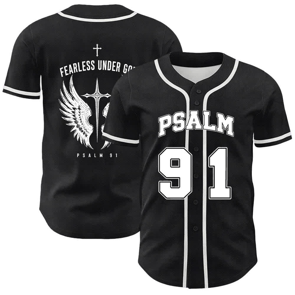 Christianartworkshop Psalm 91 Fearless Under God Baseball Jersey - White - 5XL - image 0