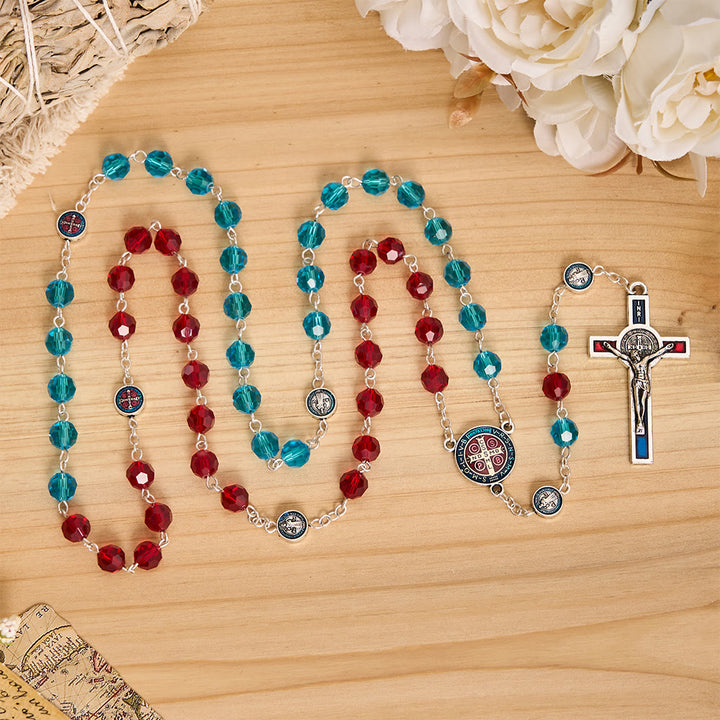Christianartworkshop Faceted Crystal St. Benedict Rosary With Enamel Crucifix: Emblem of Solid Heavenly Shelter - image 1