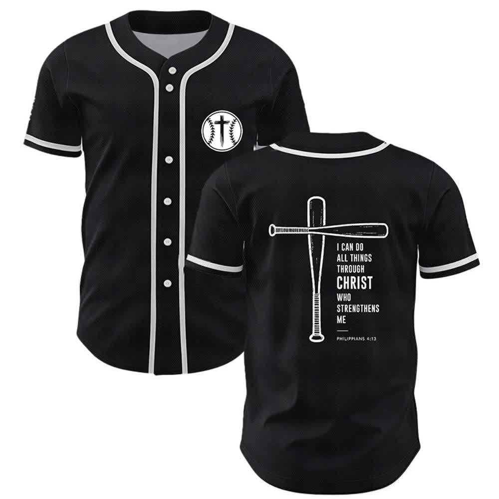 Christianartworkshop I CAN DO ALL THINGS THROUGH CHRIST Baseball Jersey - Black - 5XL - image 0